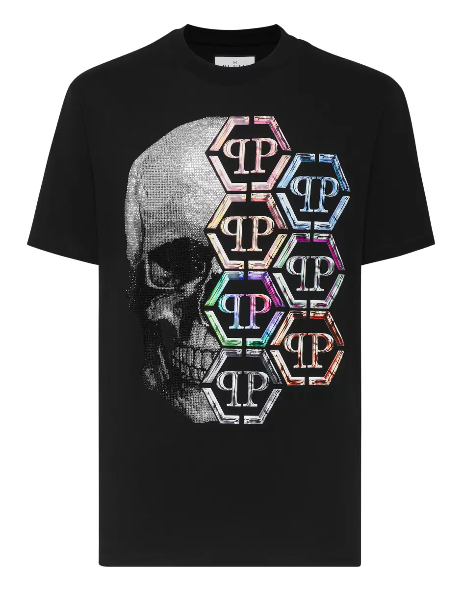 T-Shirt Round Neck Ss Skull And Plein Black / Multicolored Philipp Plein Wesentlich T-Shirt Herren