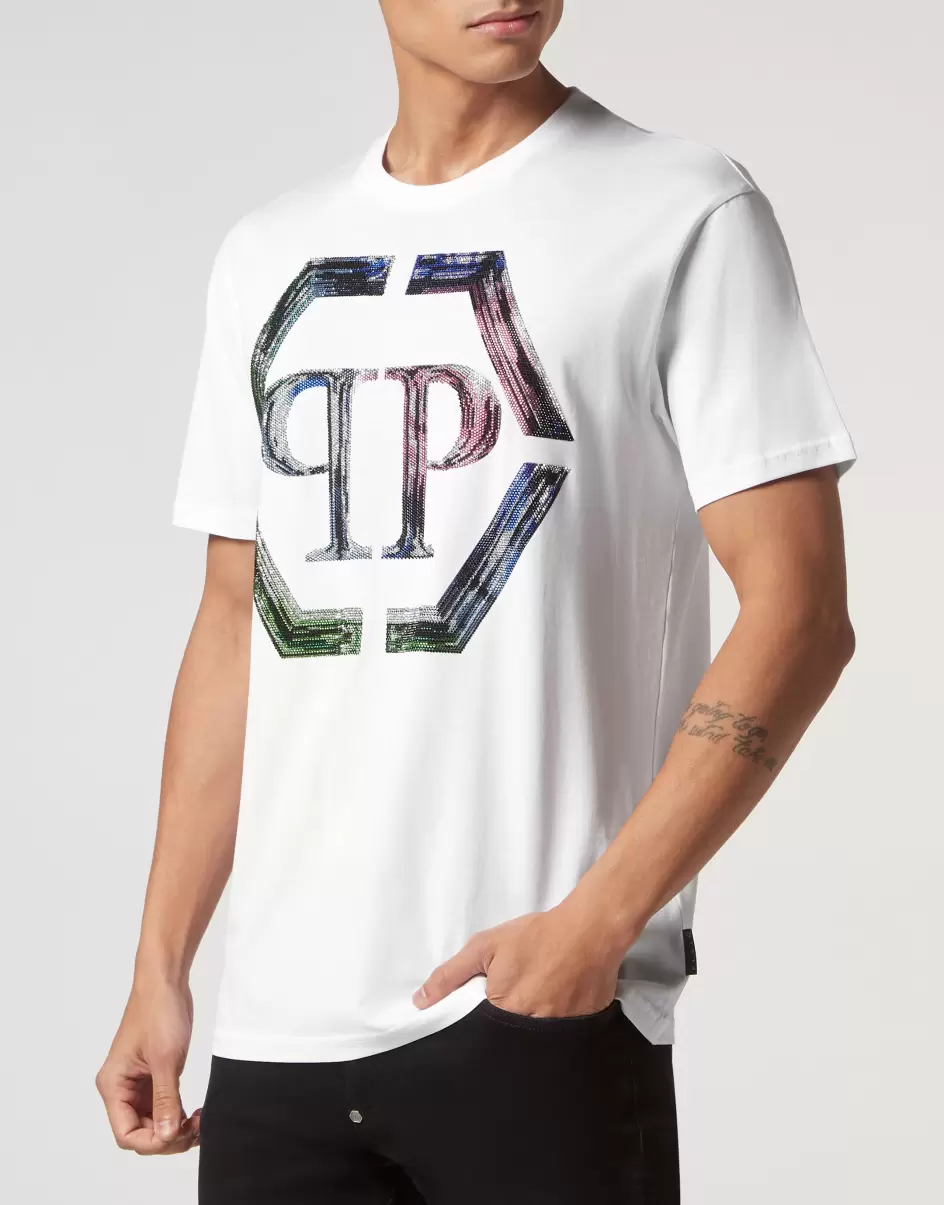 T-Shirt White / Multicolored T-Shirt Round Neck Ss Pp Glass Treuerabatt Philipp Plein Herren - 1