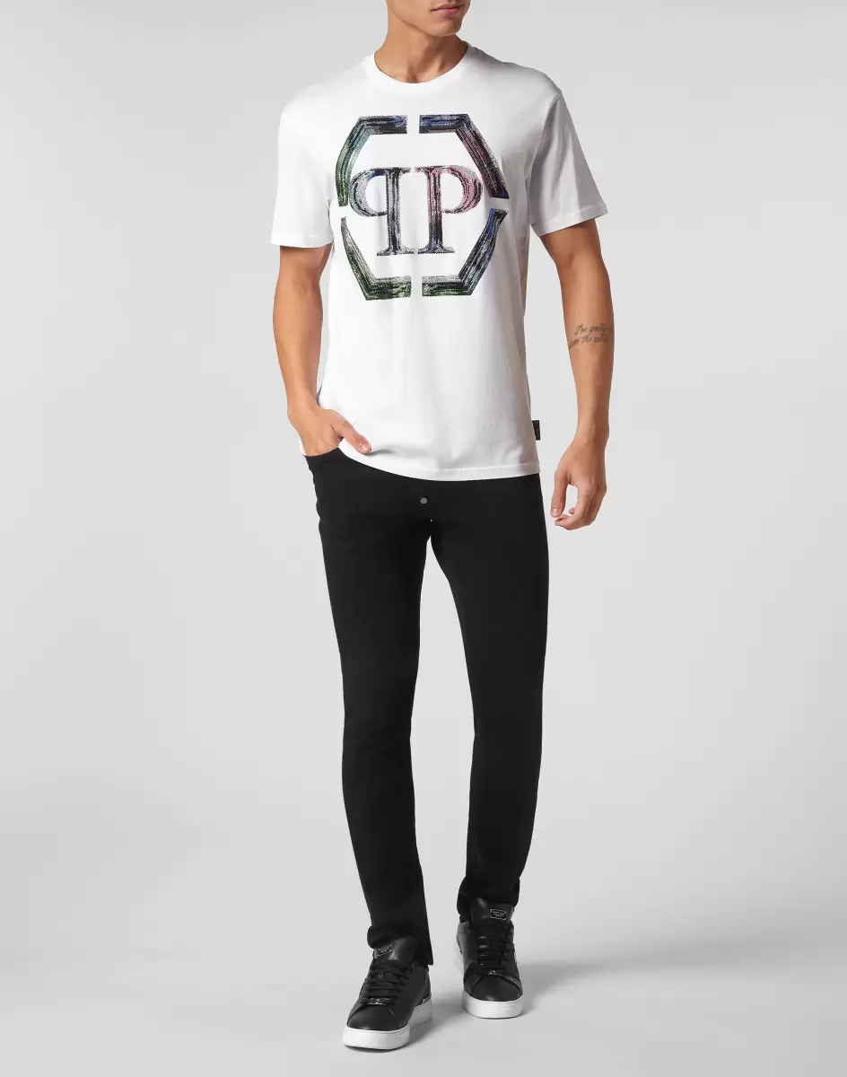 T-Shirt White / Multicolored T-Shirt Round Neck Ss Pp Glass Treuerabatt Philipp Plein Herren - 3