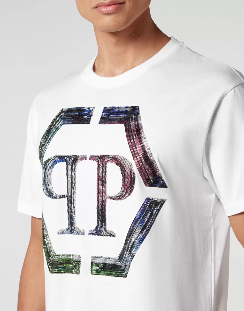 T-Shirt White / Multicolored T-Shirt Round Neck Ss Pp Glass Treuerabatt Philipp Plein Herren - 4