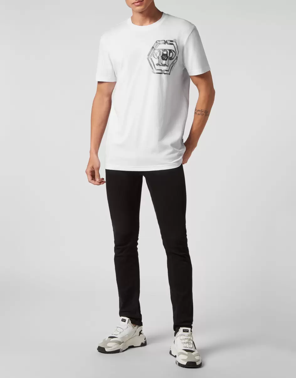 Philipp Plein White T-Shirt Round Neck Ss Pp Glass T-Shirt Qualität Herren - 3