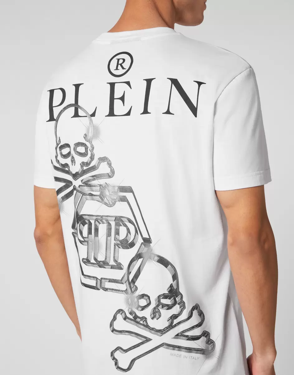 Philipp Plein White T-Shirt Round Neck Ss Pp Glass T-Shirt Qualität Herren - 4