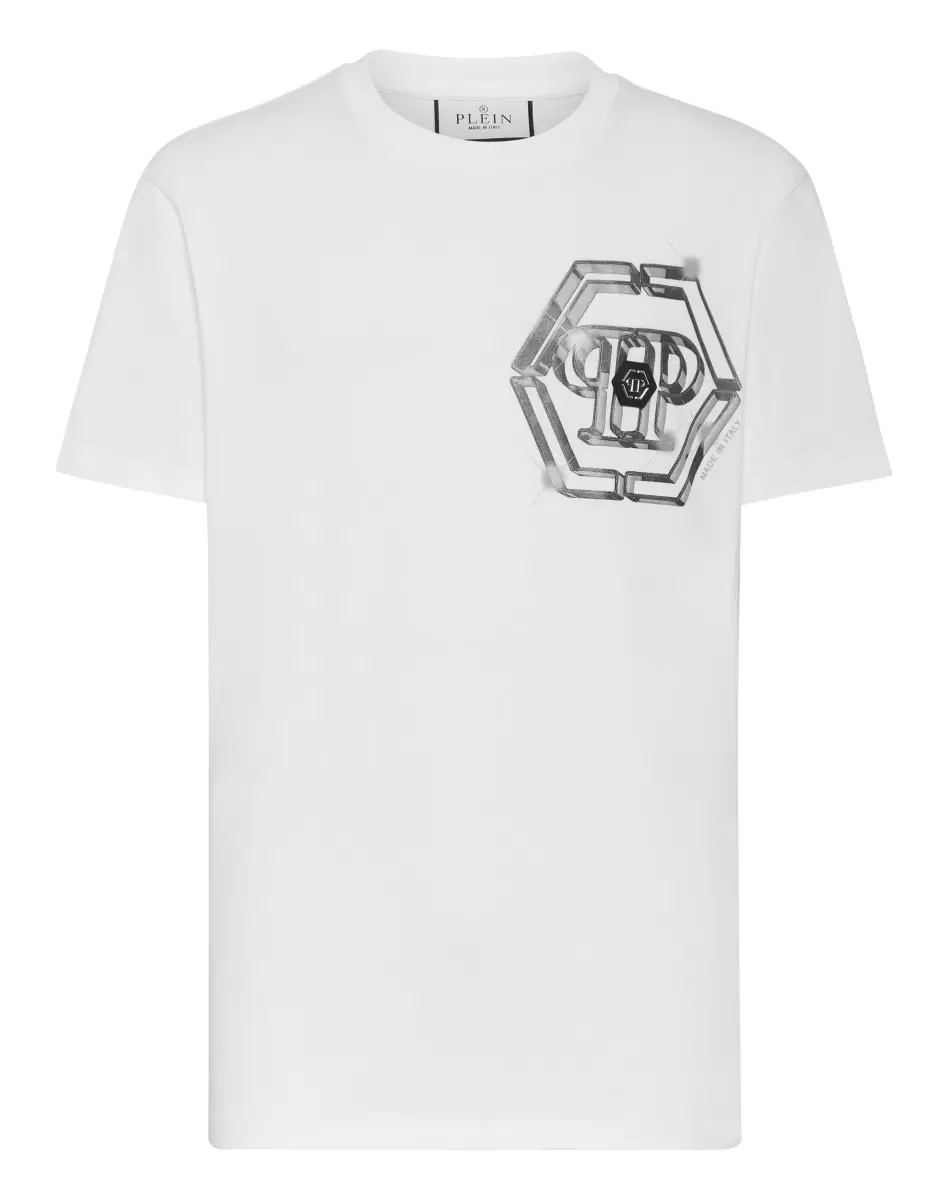 Philipp Plein White T-Shirt Round Neck Ss Pp Glass T-Shirt Qualität Herren