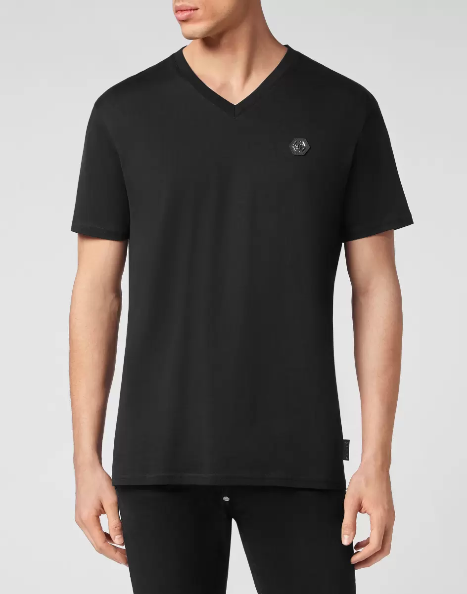 Herren T-Shirt Kauf Philipp Plein Black T-Shirt V-Neck Ss Gothic Plein - 1
