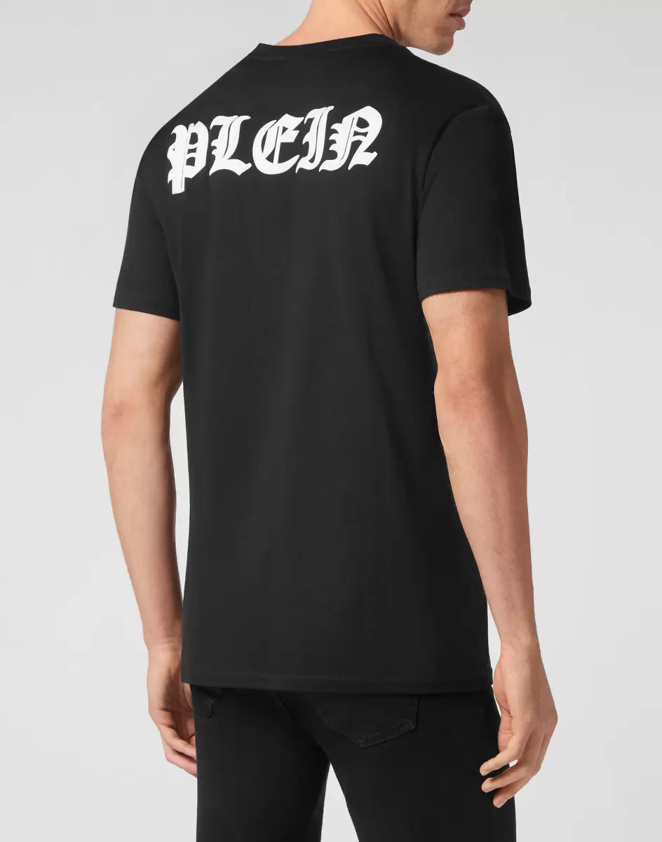 Herren T-Shirt Kauf Philipp Plein Black T-Shirt V-Neck Ss Gothic Plein - 2