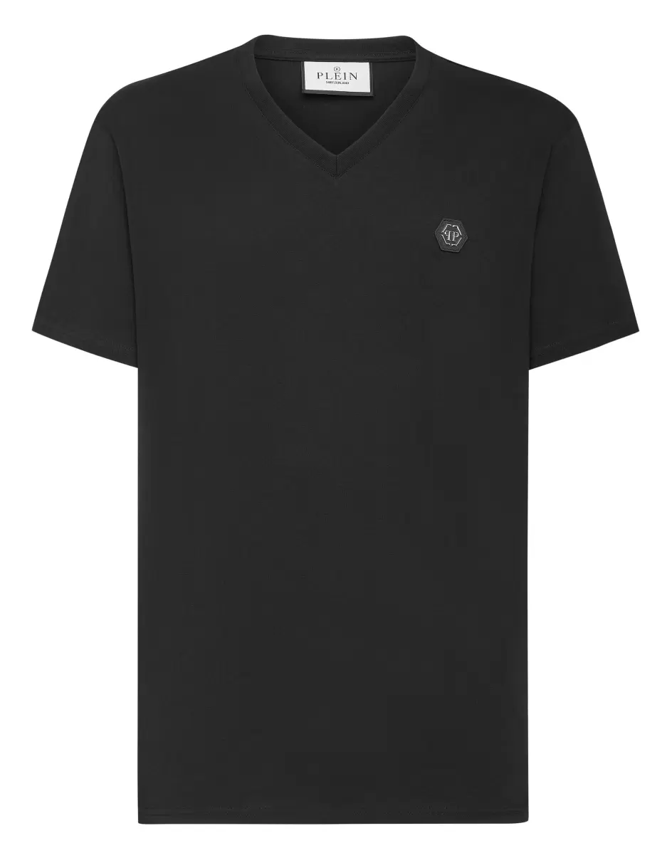 Herren T-Shirt Kauf Philipp Plein Black T-Shirt V-Neck Ss Gothic Plein