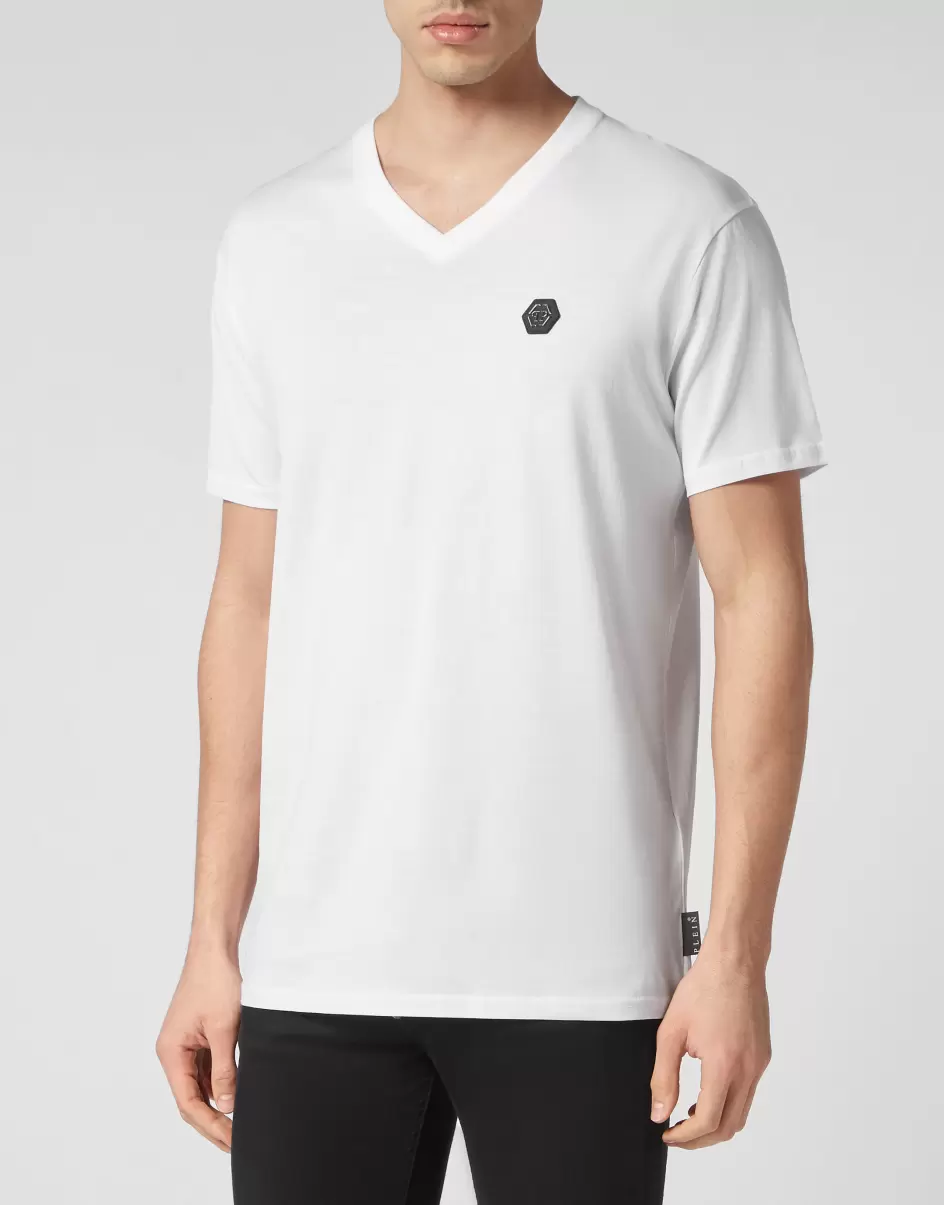 Mode Philipp Plein T-Shirt T-Shirt V-Neck Ss Gothic Plein Herren White - 1