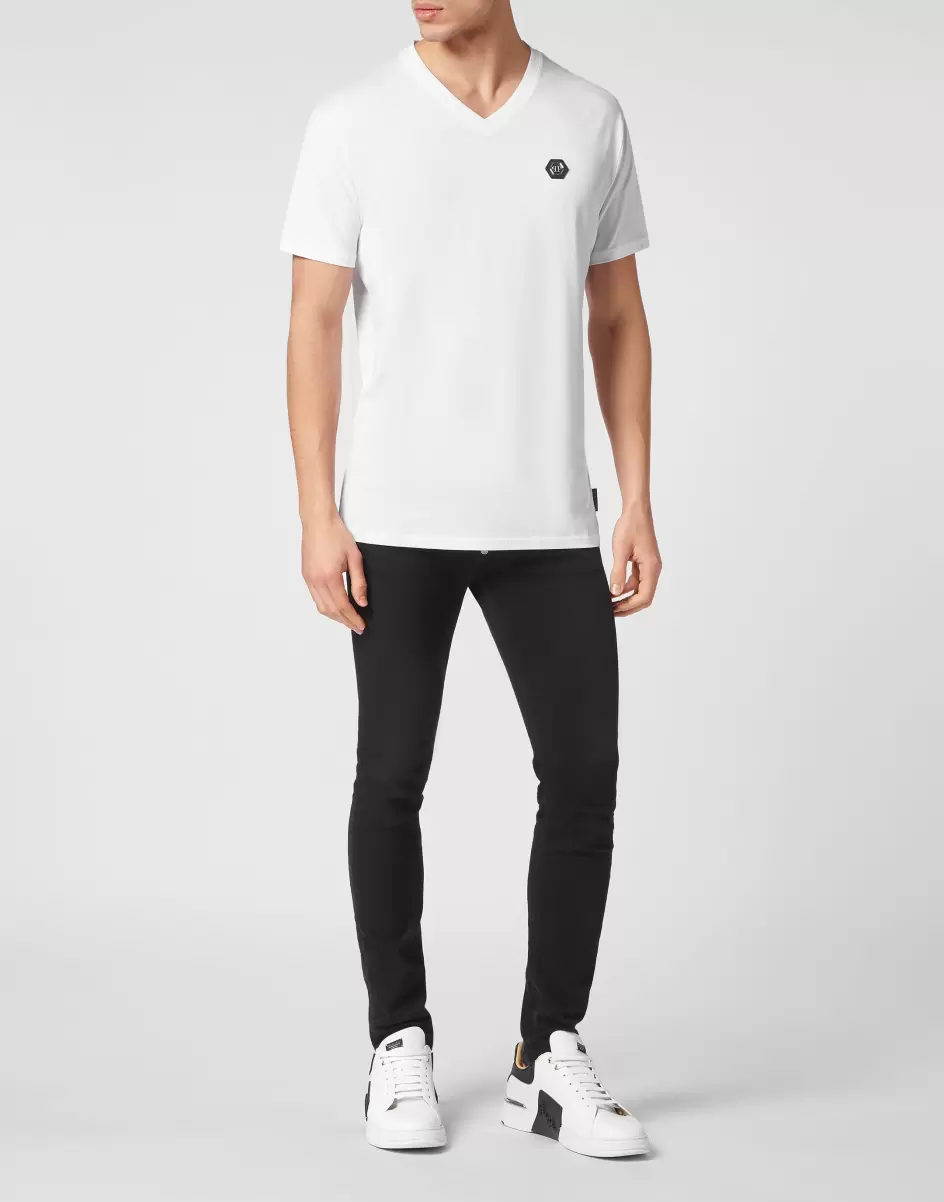 Mode Philipp Plein T-Shirt T-Shirt V-Neck Ss Gothic Plein Herren White - 3