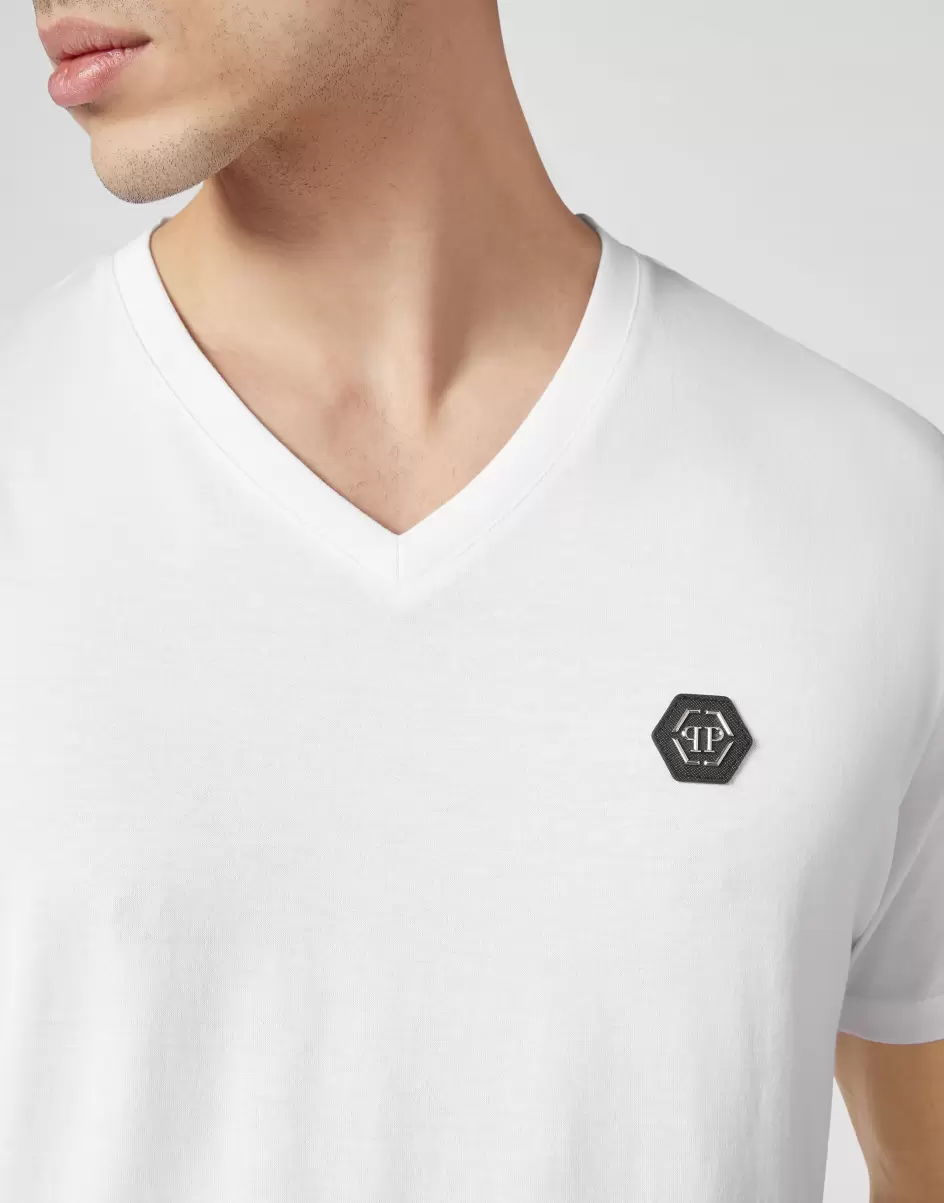 Mode Philipp Plein T-Shirt T-Shirt V-Neck Ss Gothic Plein Herren White - 4