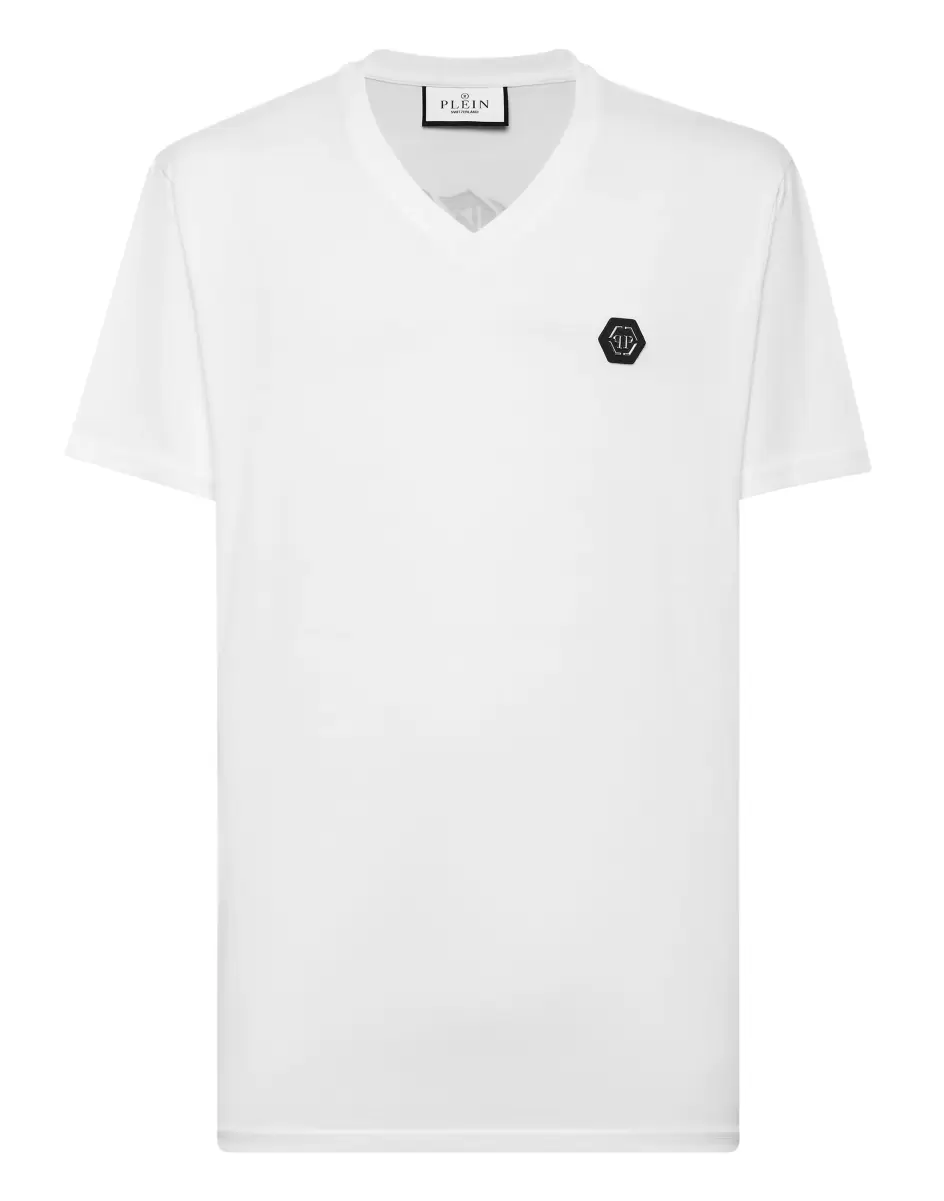 Mode Philipp Plein T-Shirt T-Shirt V-Neck Ss Gothic Plein Herren White