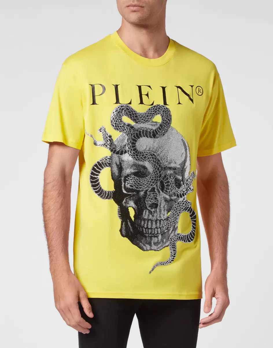 T-Shirt Round Neck Ss Snake Herren Rabattmarken T-Shirt Yellow Philipp Plein - 1