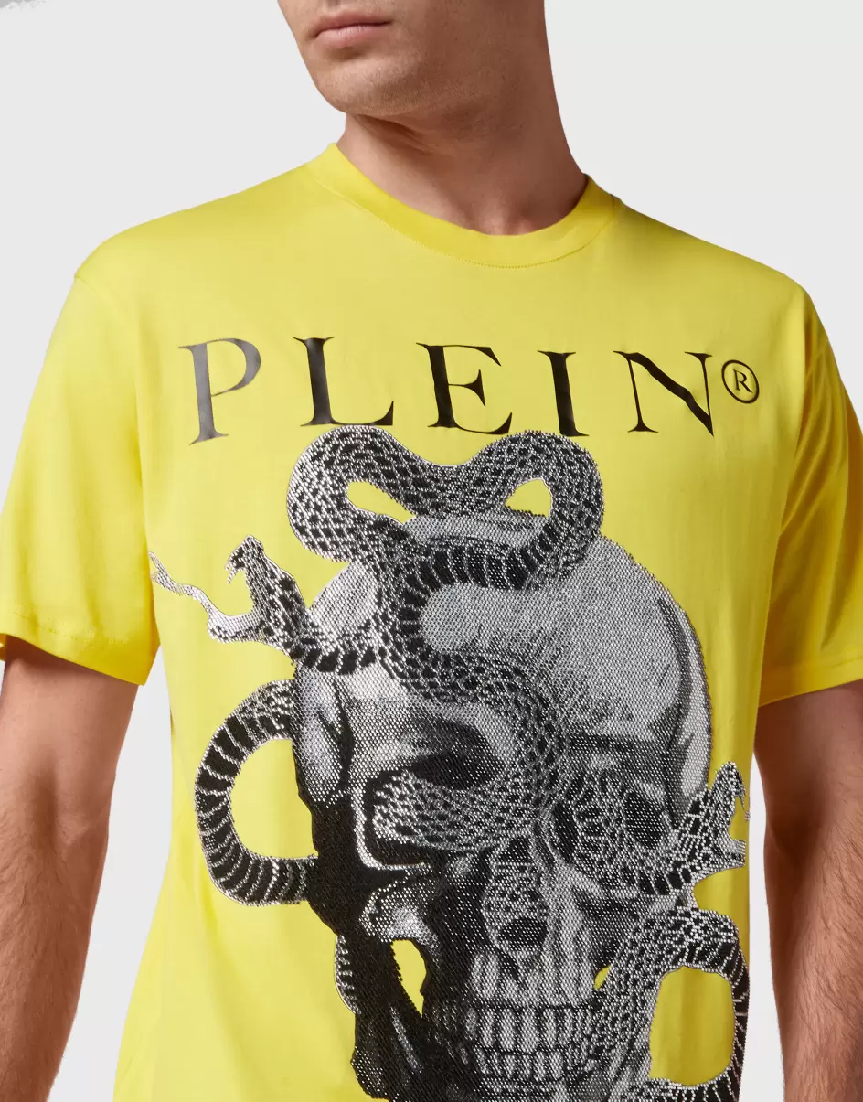 T-Shirt Round Neck Ss Snake Herren Rabattmarken T-Shirt Yellow Philipp Plein - 4