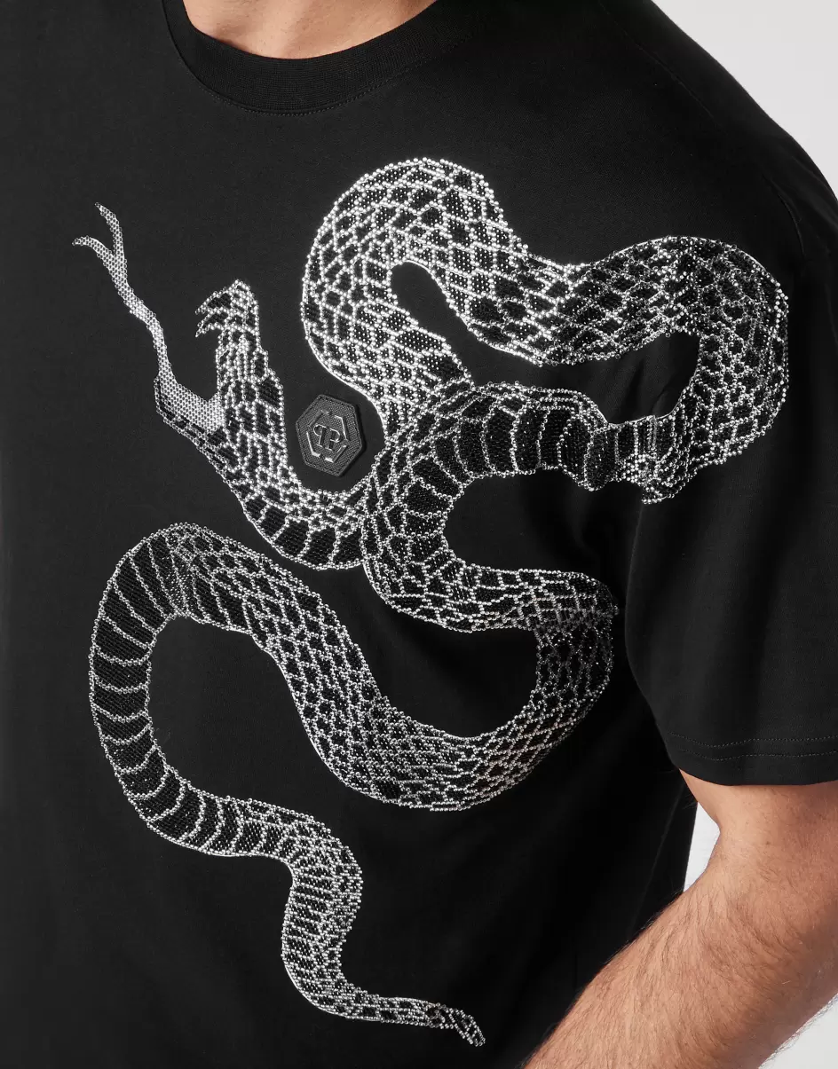 T-Shirt Herren Black Schnäppchen Philipp Plein T-Shirt Round Neck Ss Snake - 4