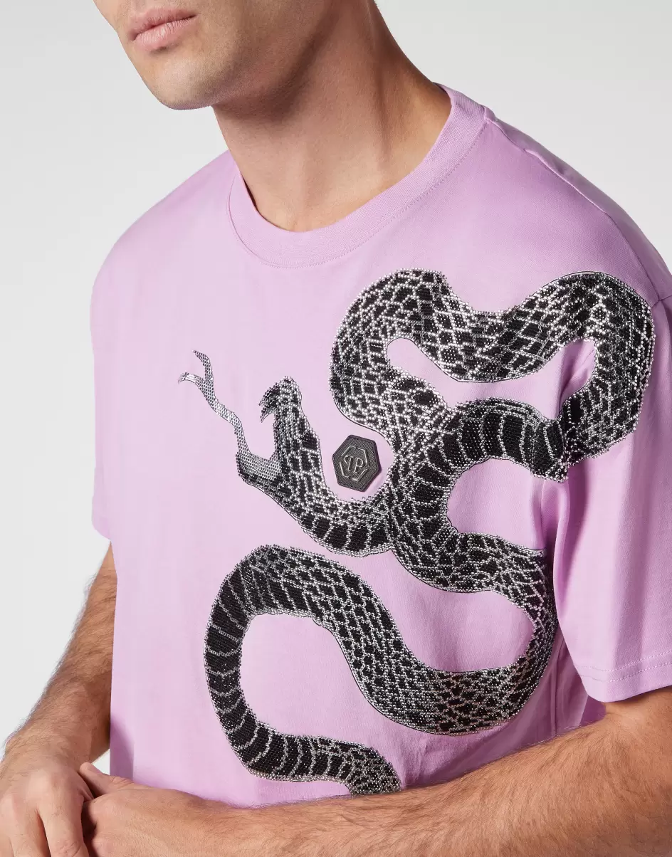 Philipp Plein T-Shirt T-Shirt Round Neck Ss Snake Mode Herren Lilac - 4
