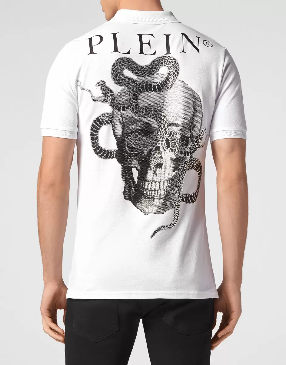 T-Shirt Herren Philipp Plein Slim Fit Polo Shirt Ss Snake White Garantie - 3