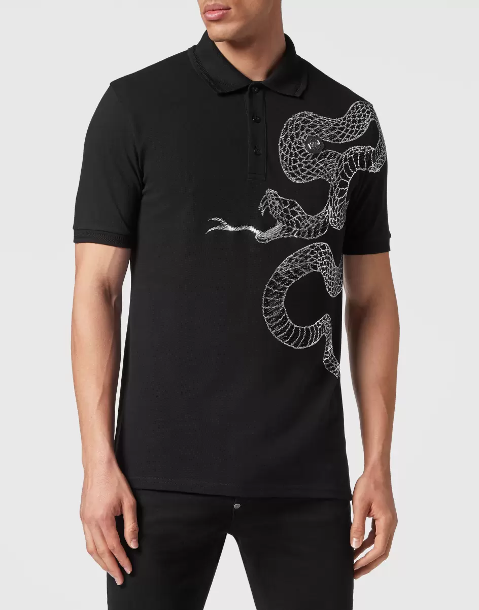 Philipp Plein Slim Fit Polo Shirt Ss Snake Black Herren T-Shirt Mode - 1