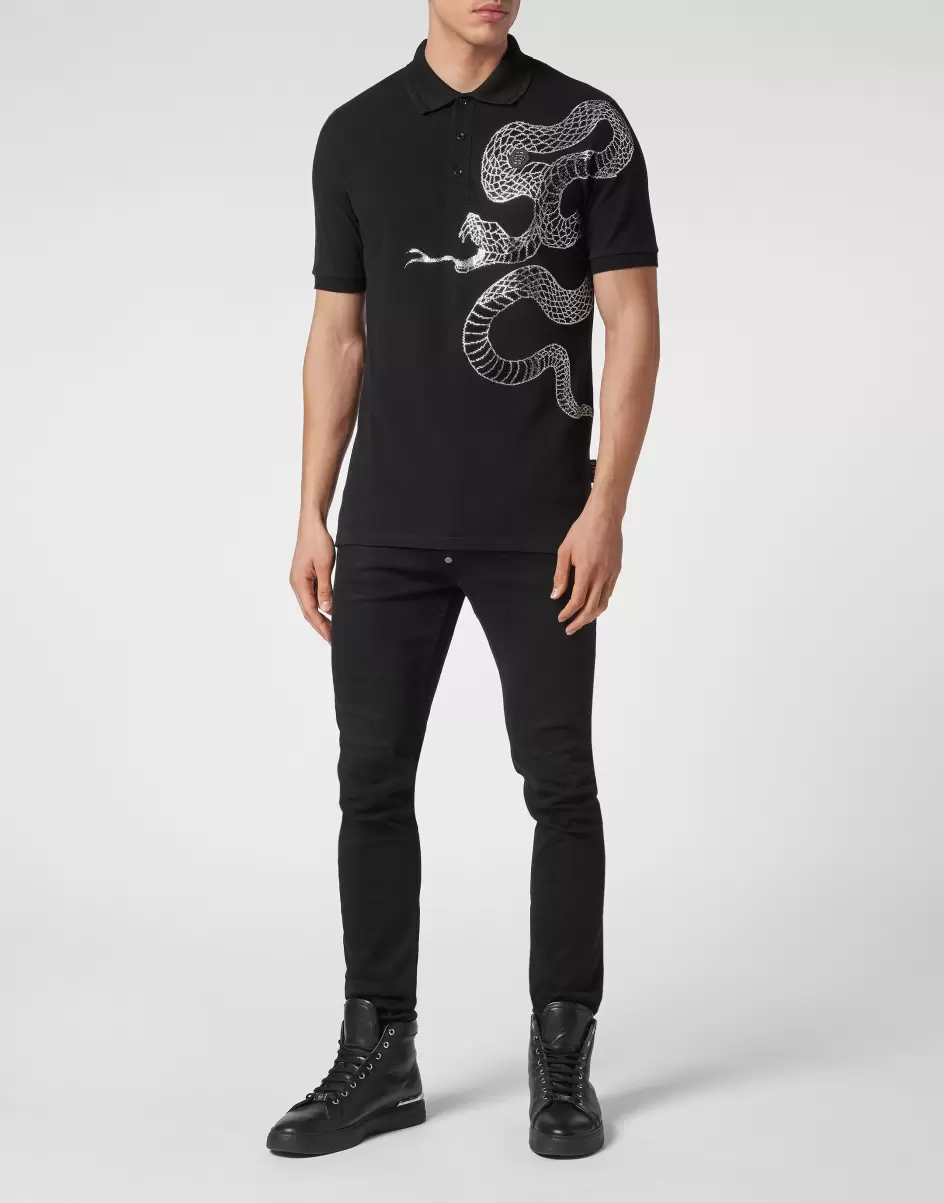 Philipp Plein Slim Fit Polo Shirt Ss Snake Black Herren T-Shirt Mode - 3