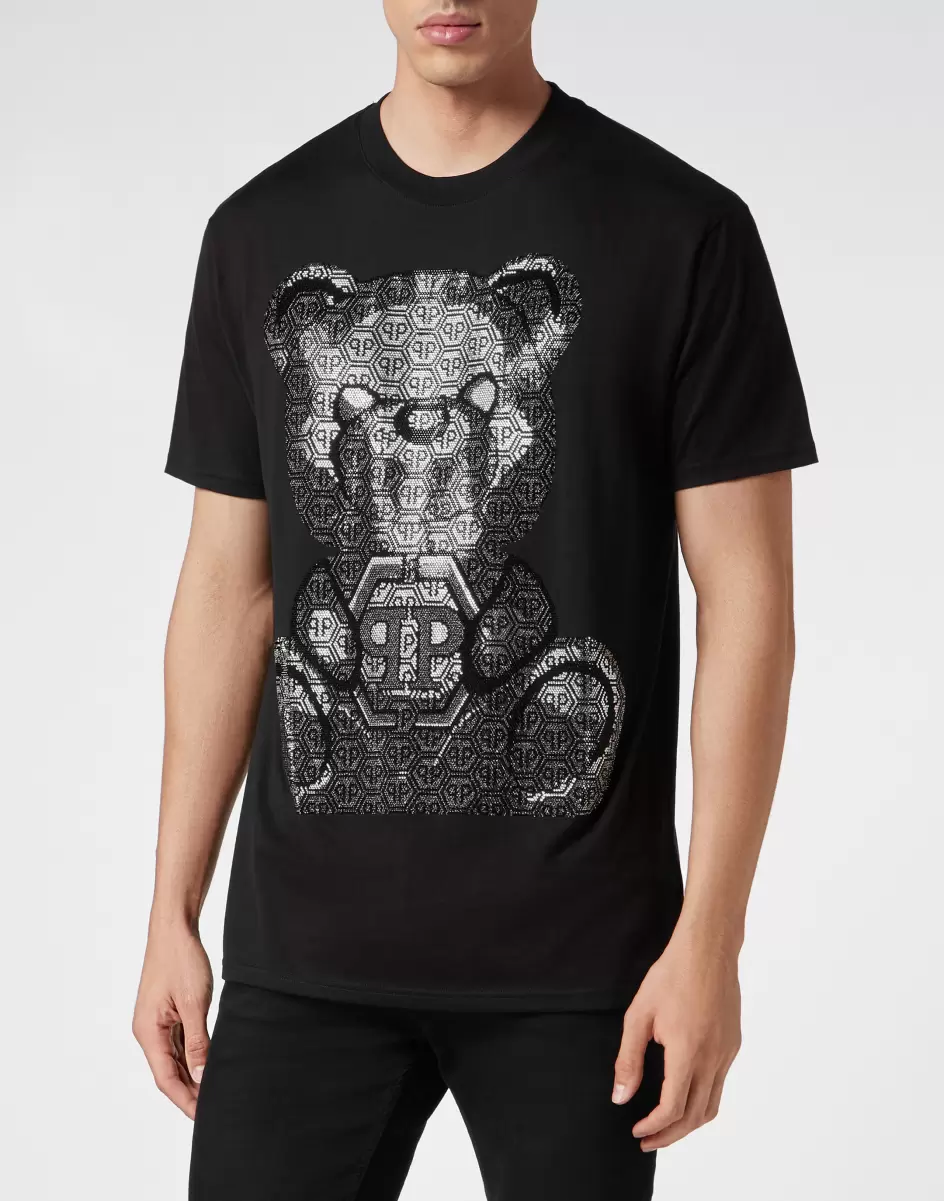 Herren T-Shirt Billig Black Philipp Plein T-Shirt Round Neck Ss 3D Teddy - 1