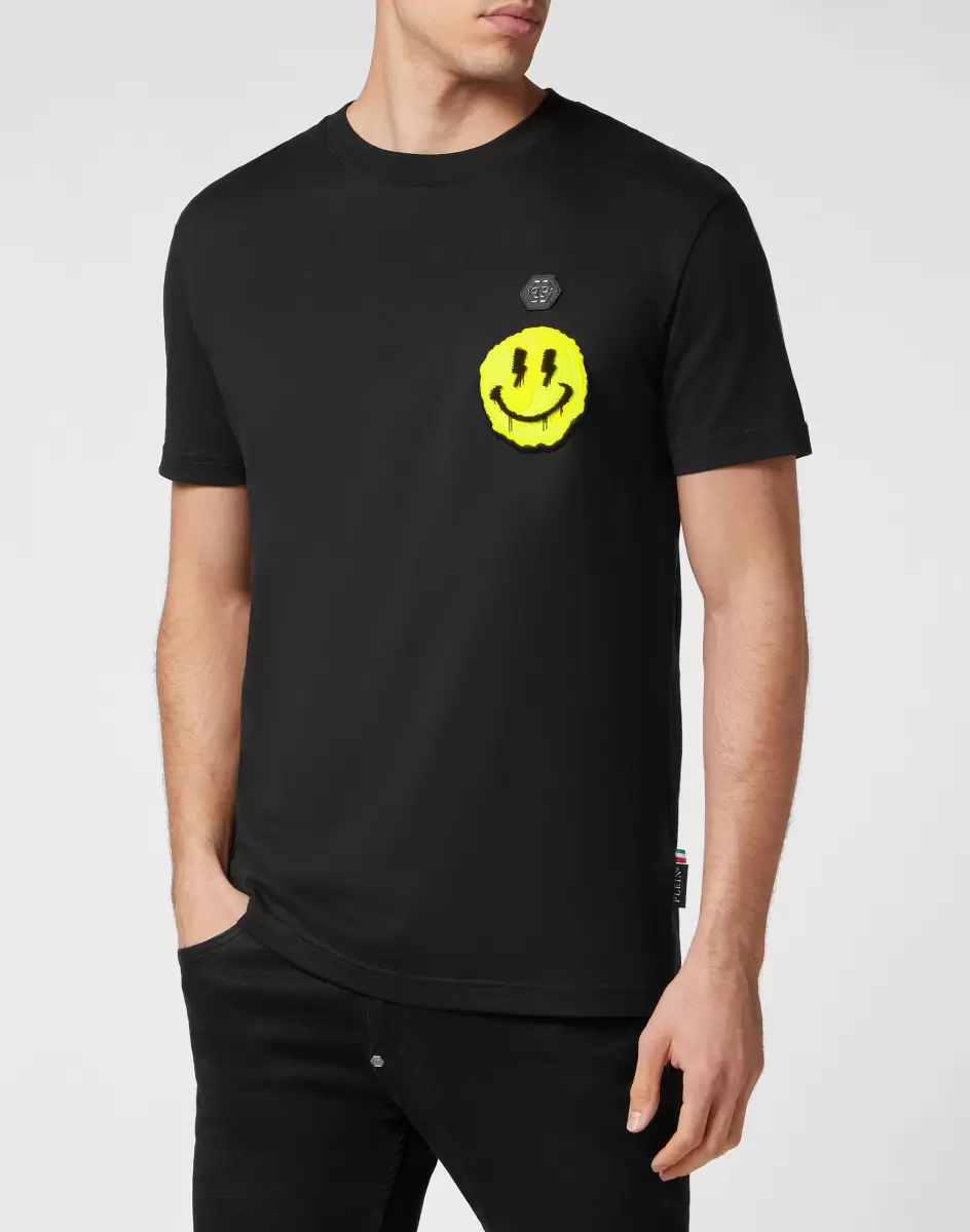 2024 Philipp Plein Herren T-Shirt Black T-Shirt Round Neck Ss Smile - 1