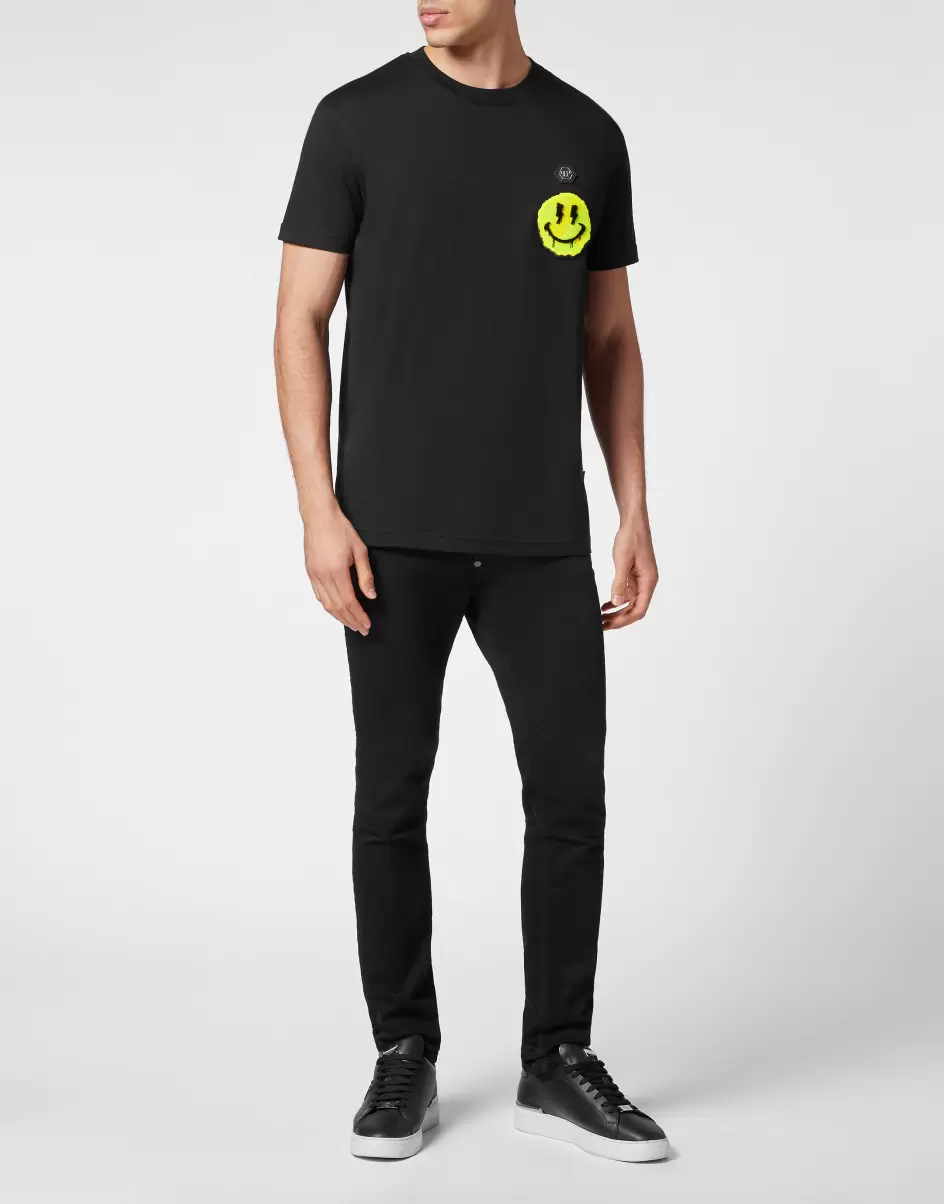 2024 Philipp Plein Herren T-Shirt Black T-Shirt Round Neck Ss Smile - 3