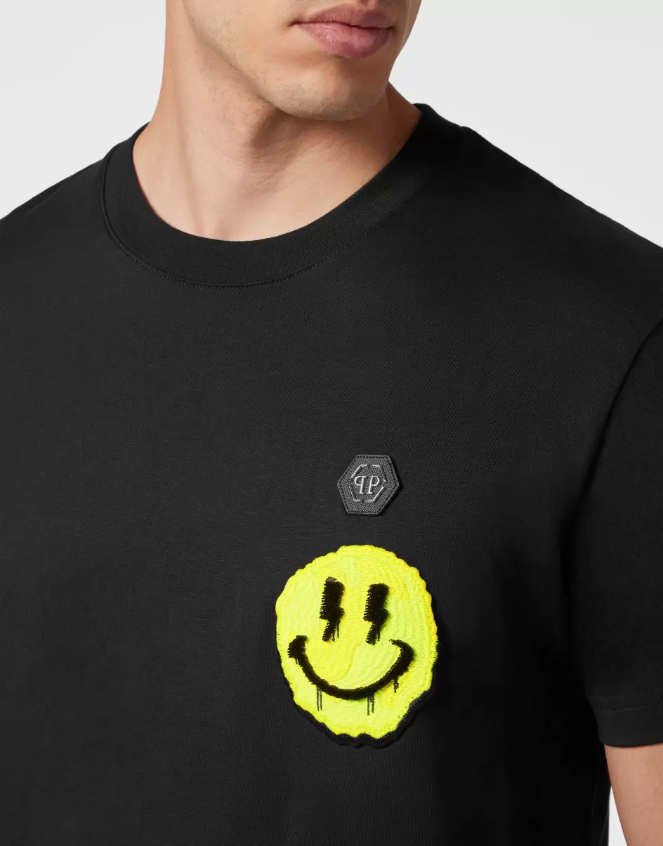 2024 Philipp Plein Herren T-Shirt Black T-Shirt Round Neck Ss Smile - 4