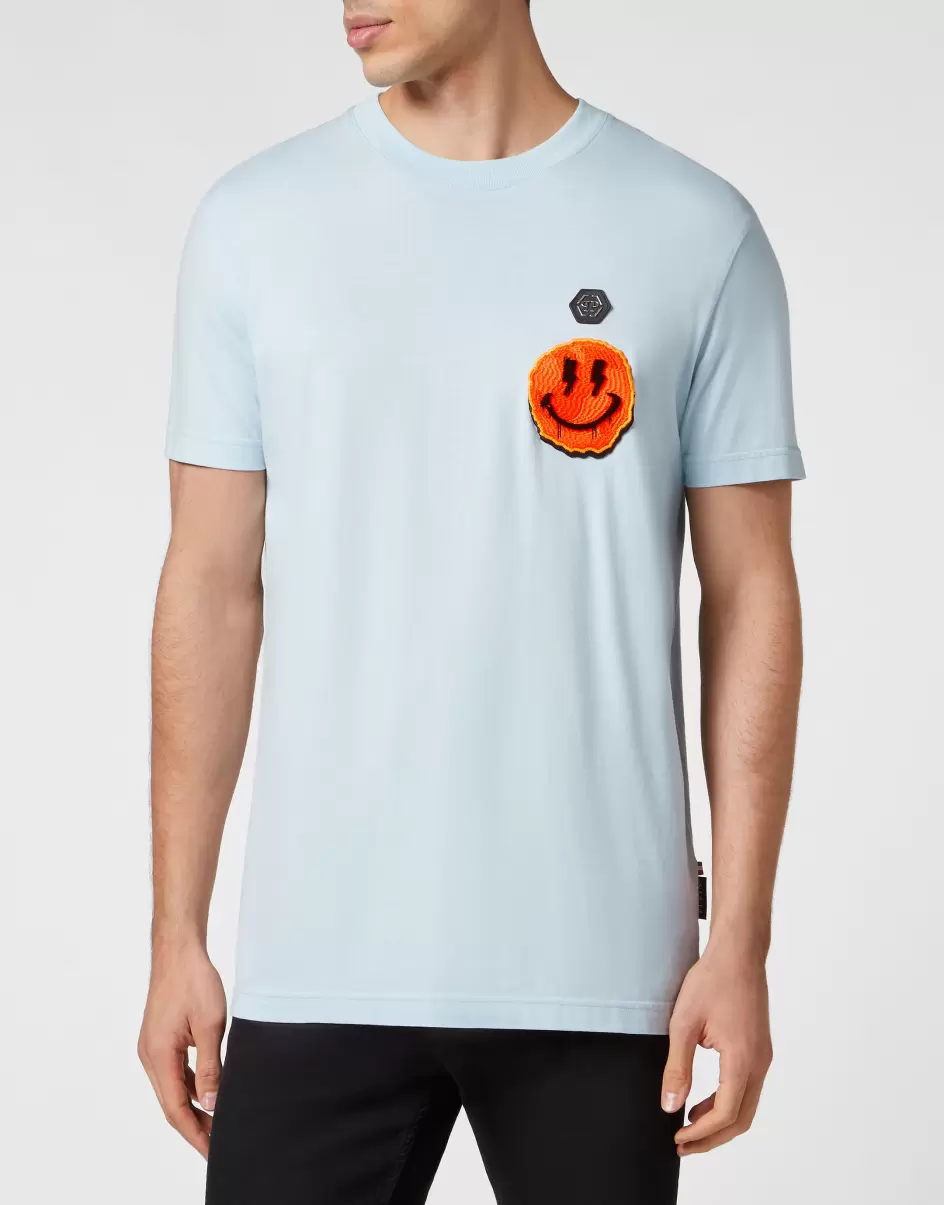 Philipp Plein Herren Qualität T-Shirt Round Neck Ss Smile T-Shirt Light Blue - 1