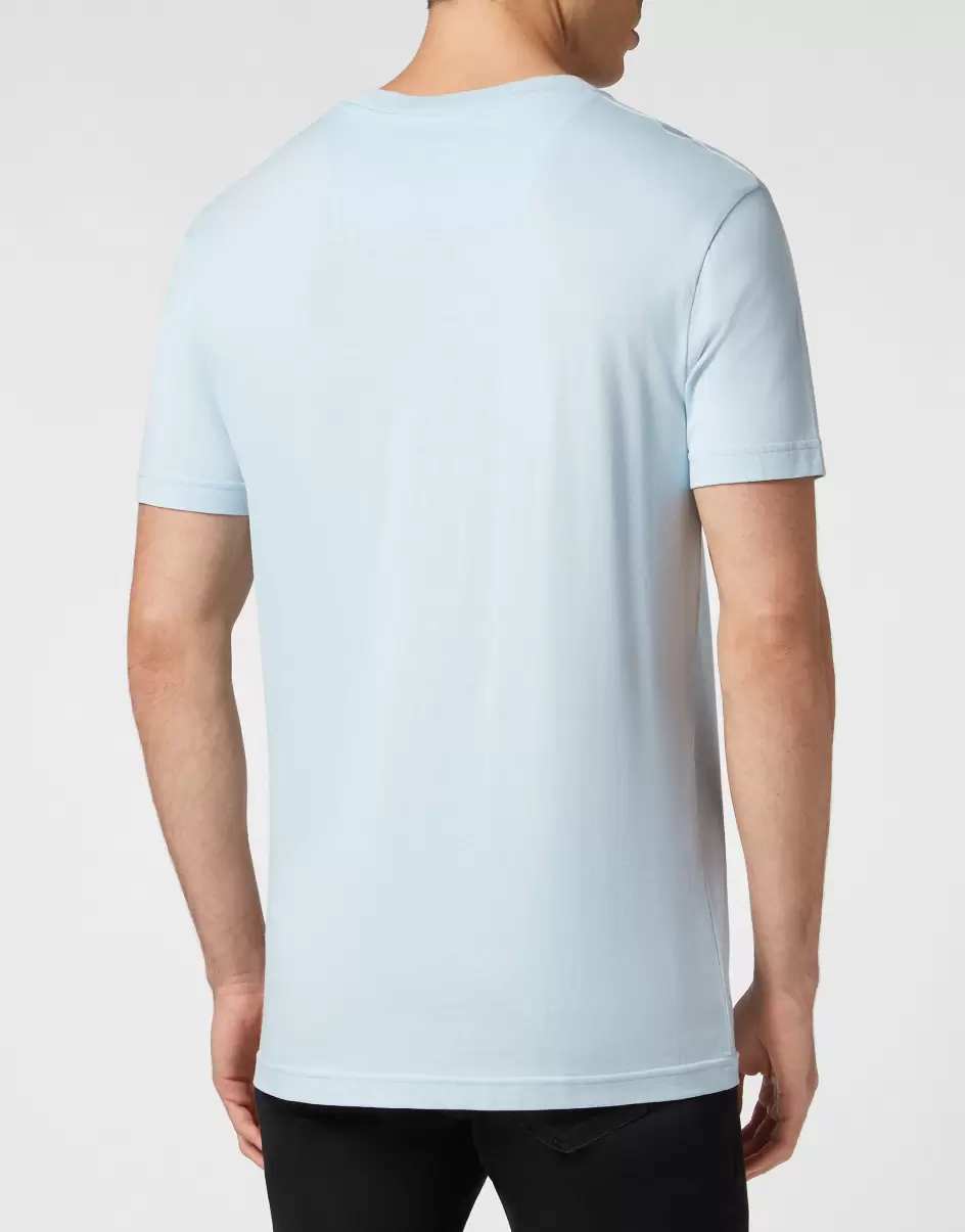 Philipp Plein Herren Qualität T-Shirt Round Neck Ss Smile T-Shirt Light Blue - 2