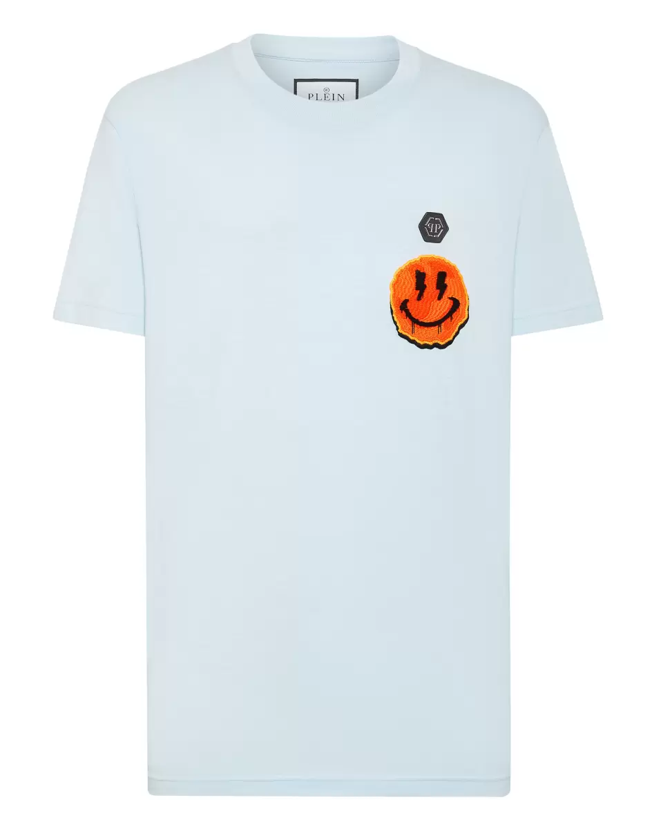 Philipp Plein Herren Qualität T-Shirt Round Neck Ss Smile T-Shirt Light Blue