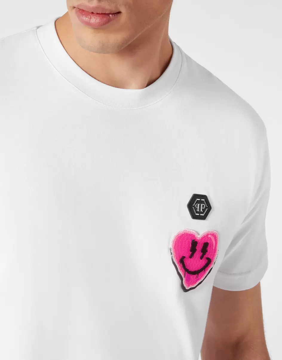 Vertrieb T-Shirt Round Neck Ss Smile T-Shirt White/Fuxiafluo Herren Philipp Plein - 4