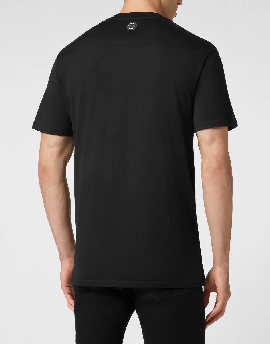 T-Shirt T-Shirt Round Neck Ss With Crystals Skull Herren Billig Philipp Plein Black - 2