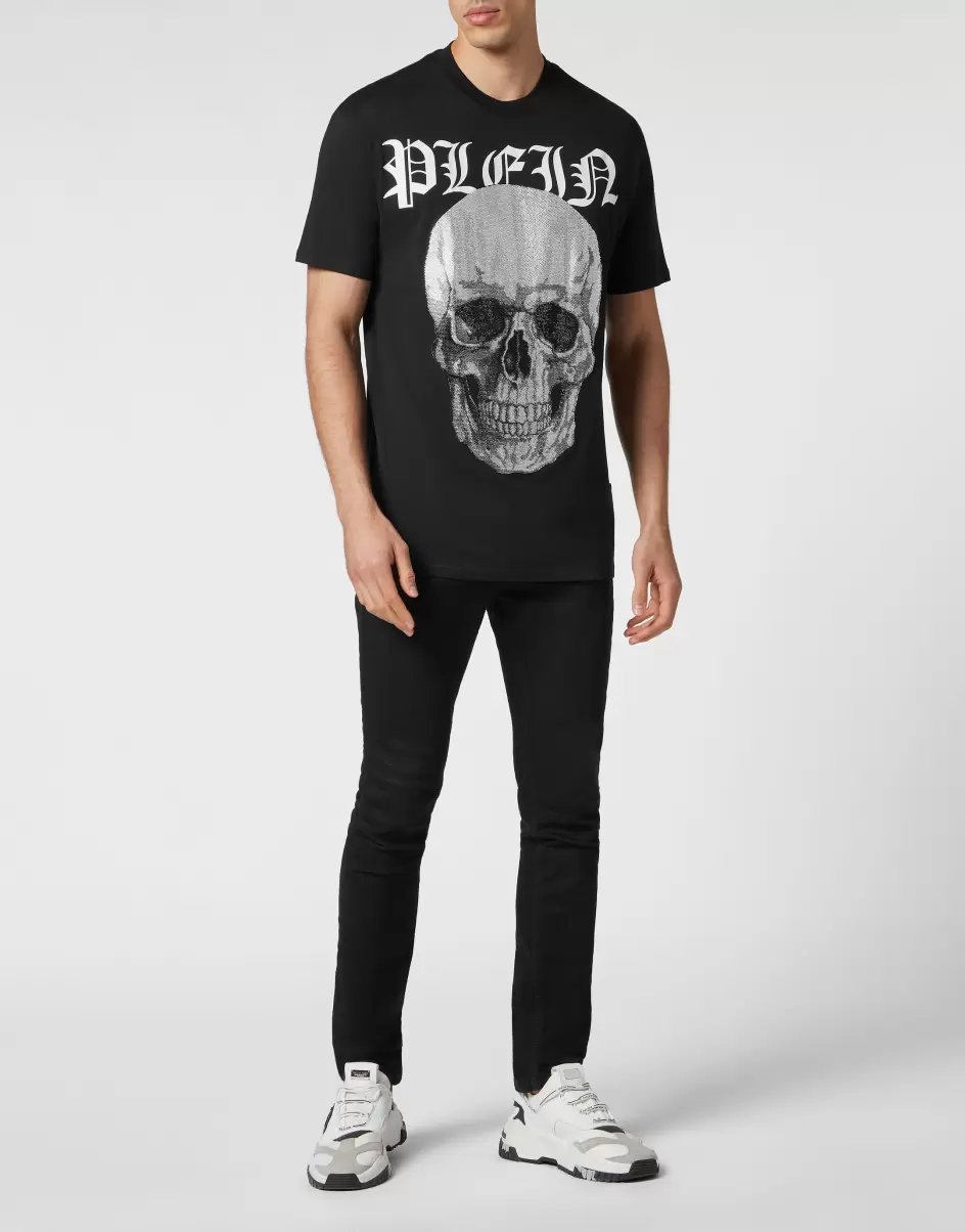 T-Shirt T-Shirt Round Neck Ss With Crystals Skull Herren Billig Philipp Plein Black - 3