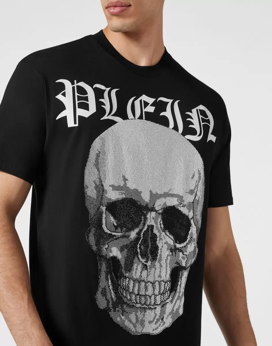 T-Shirt T-Shirt Round Neck Ss With Crystals Skull Herren Billig Philipp Plein Black - 4