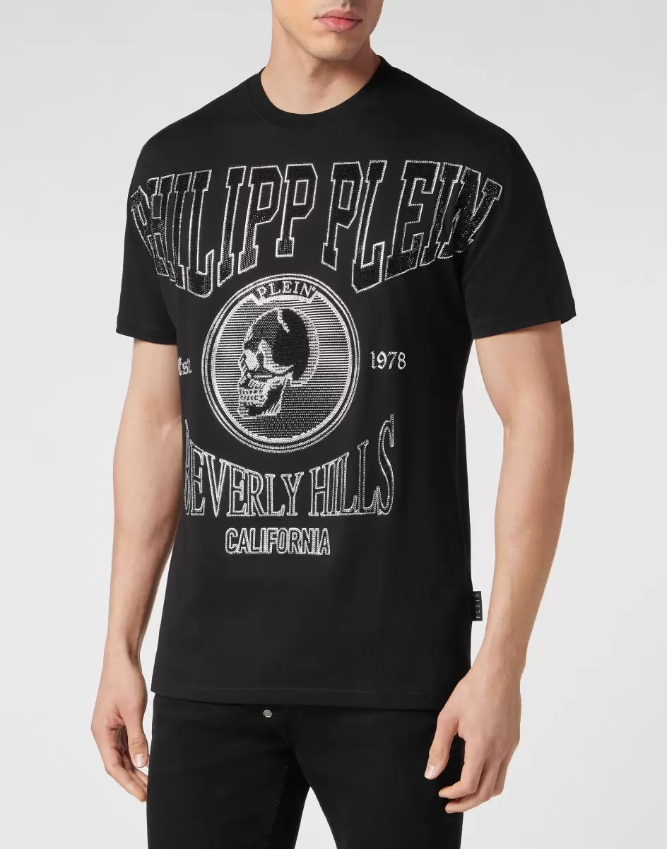 Herren Eleganz T-Shirt Round Neck Ss With Crystals T-Shirt Black Philipp Plein - 1