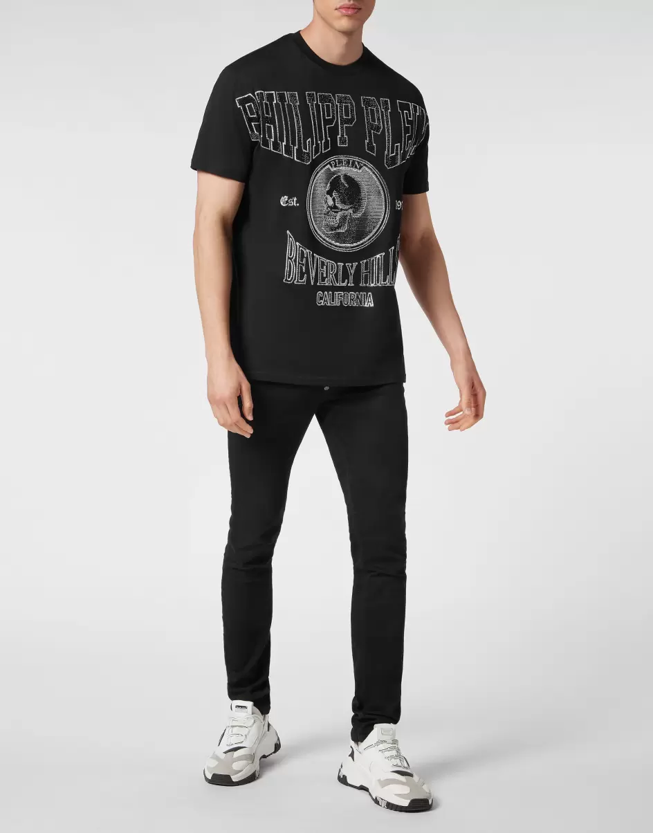 Herren Eleganz T-Shirt Round Neck Ss With Crystals T-Shirt Black Philipp Plein - 3