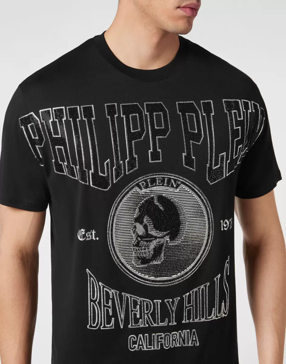 Herren Eleganz T-Shirt Round Neck Ss With Crystals T-Shirt Black Philipp Plein - 4