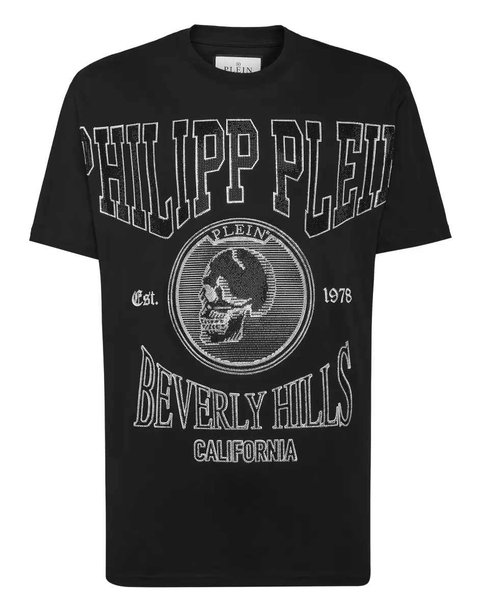 Herren Eleganz T-Shirt Round Neck Ss With Crystals T-Shirt Black Philipp Plein
