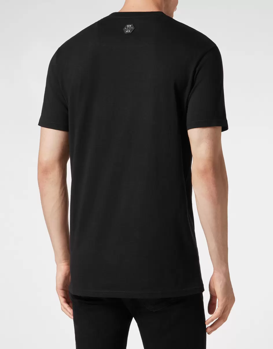 T-Shirt Preis Black Embroidered T-Shirt Round Neck Ss Hexagon Herren Philipp Plein - 2