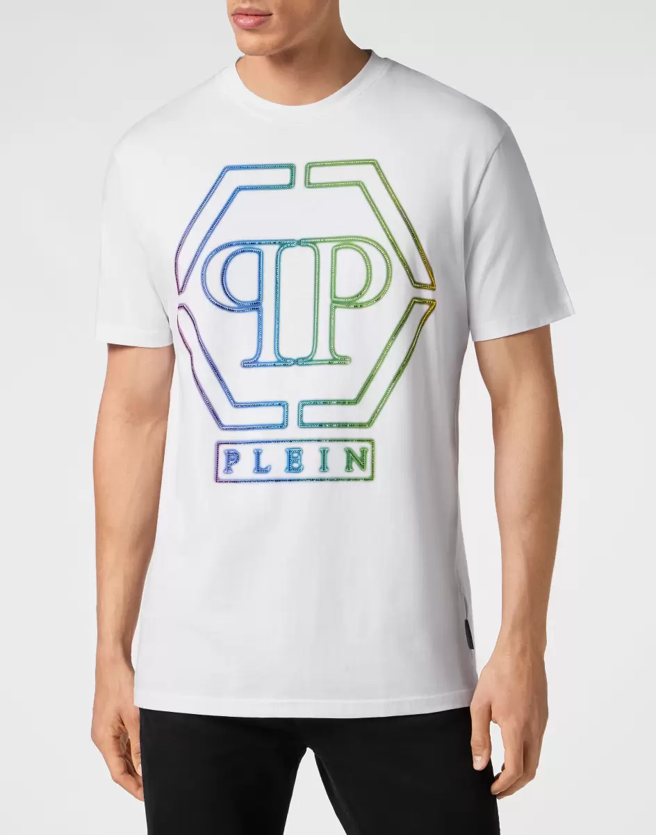 Herren White T-Shirt Fertigung Philipp Plein Embroidered T-Shirt Round Neck Ss Hexagon - 1