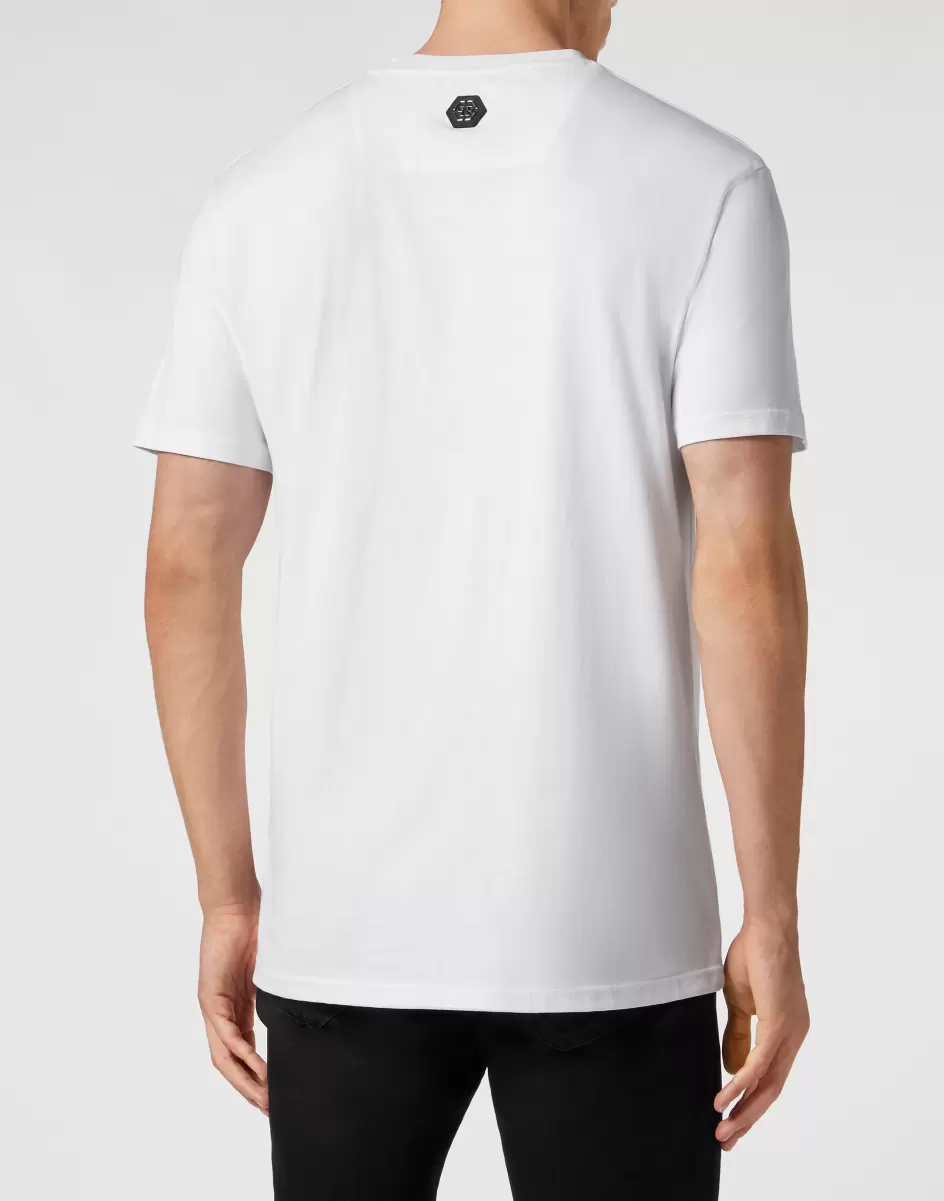 Herren White T-Shirt Fertigung Philipp Plein Embroidered T-Shirt Round Neck Ss Hexagon - 2