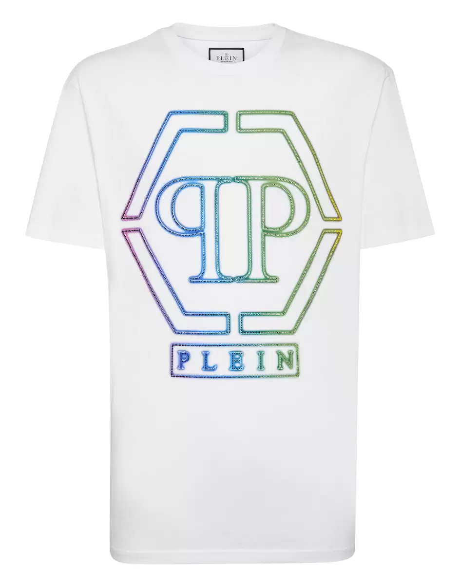 Herren White T-Shirt Fertigung Philipp Plein Embroidered T-Shirt Round Neck Ss Hexagon
