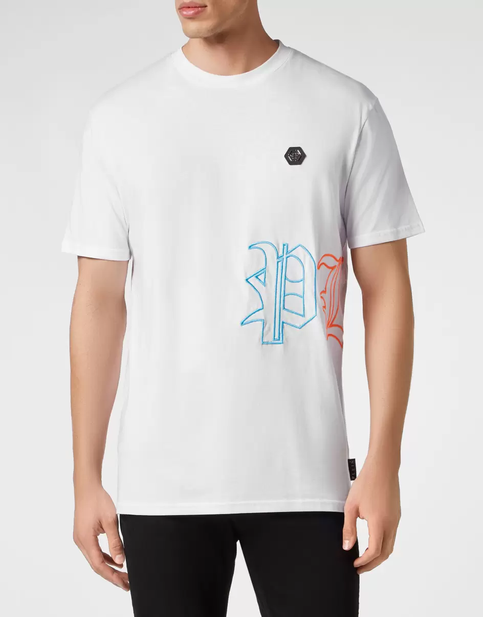 Embroidered T-Shirt Round Neck Ss White / Multicolored Qualität T-Shirt Philipp Plein Herren - 1