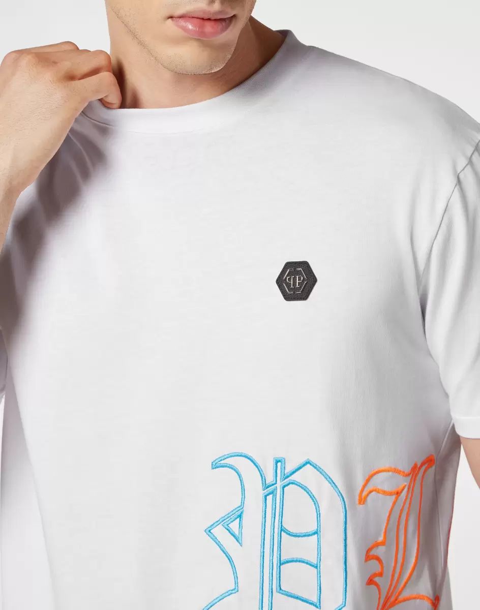 Embroidered T-Shirt Round Neck Ss White / Multicolored Qualität T-Shirt Philipp Plein Herren - 4