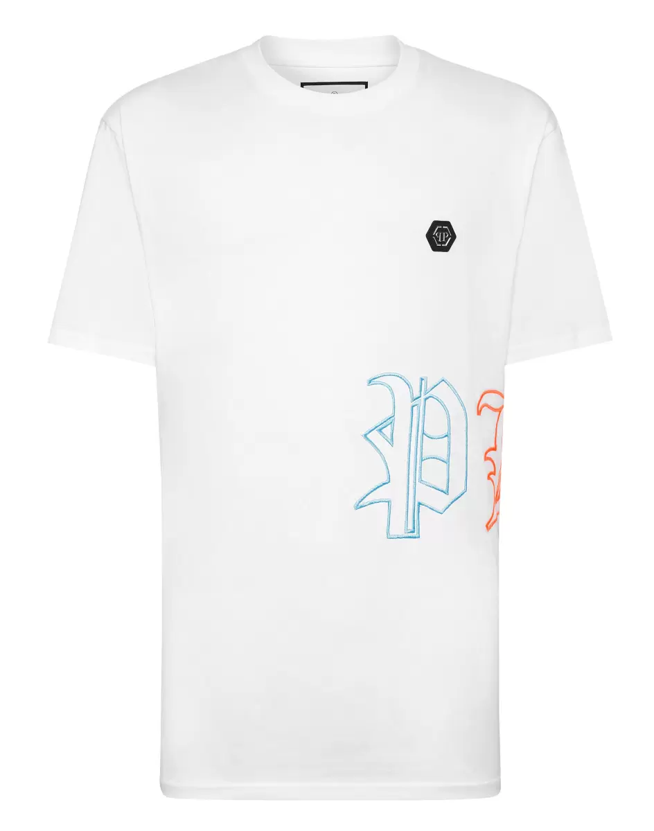 Embroidered T-Shirt Round Neck Ss White / Multicolored Qualität T-Shirt Philipp Plein Herren