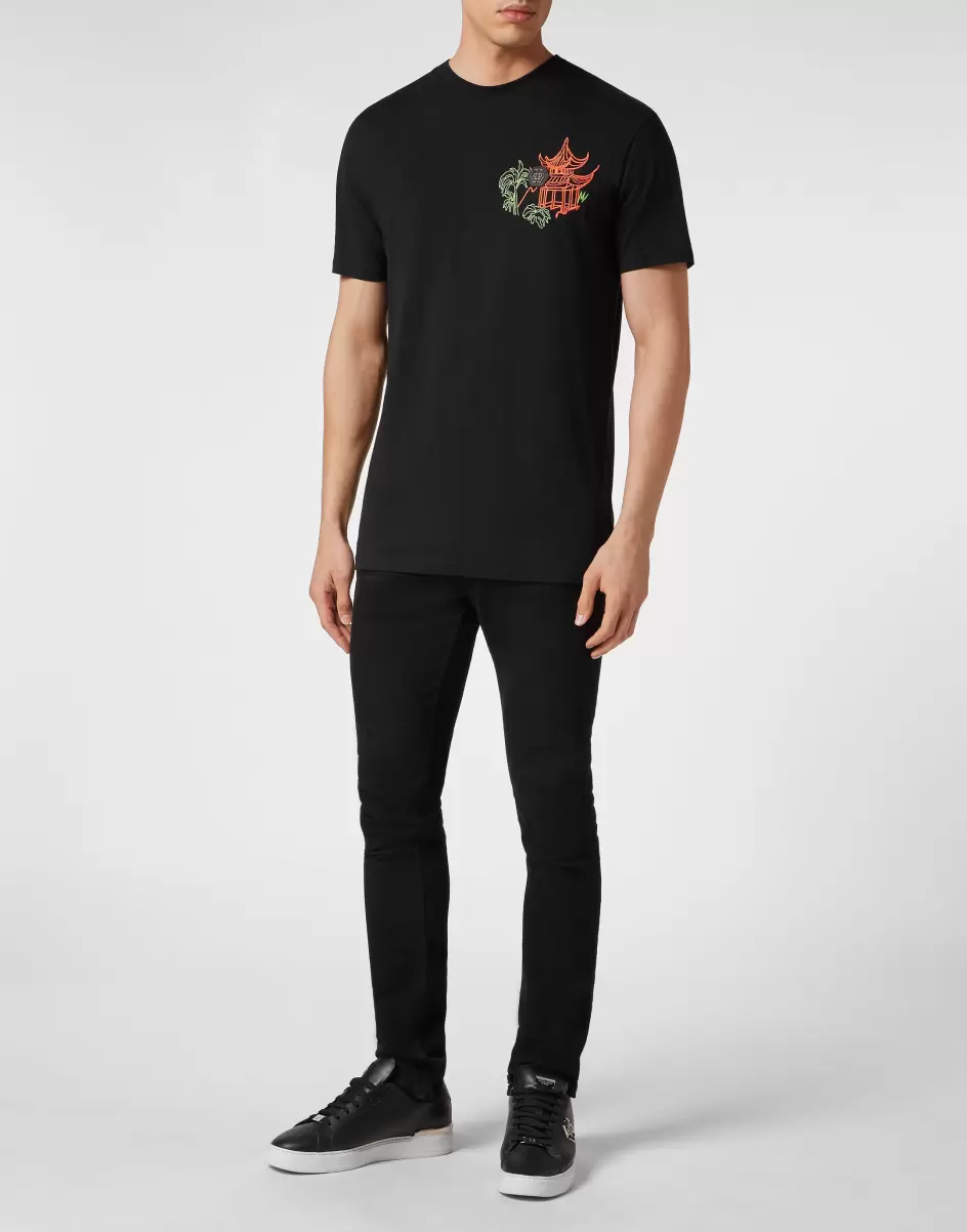 Herren Black Philipp Plein Embroidered T-Shirt Round Neck Ss T-Shirt Rabattgewährung - 3