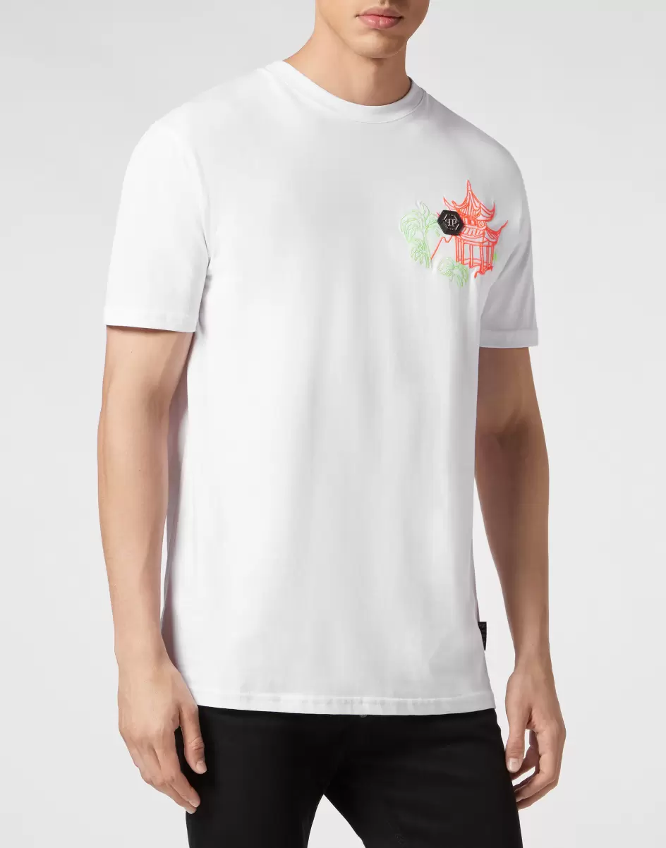 Philipp Plein Kosten Herren Embroidered T-Shirt Round Neck Ss White T-Shirt - 1