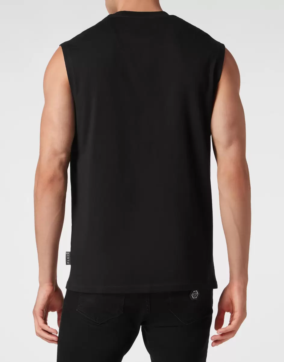 Philipp Plein Black T-Shirt Sleeveless T-Shirt Round Neck Markenidentität Herren - 2