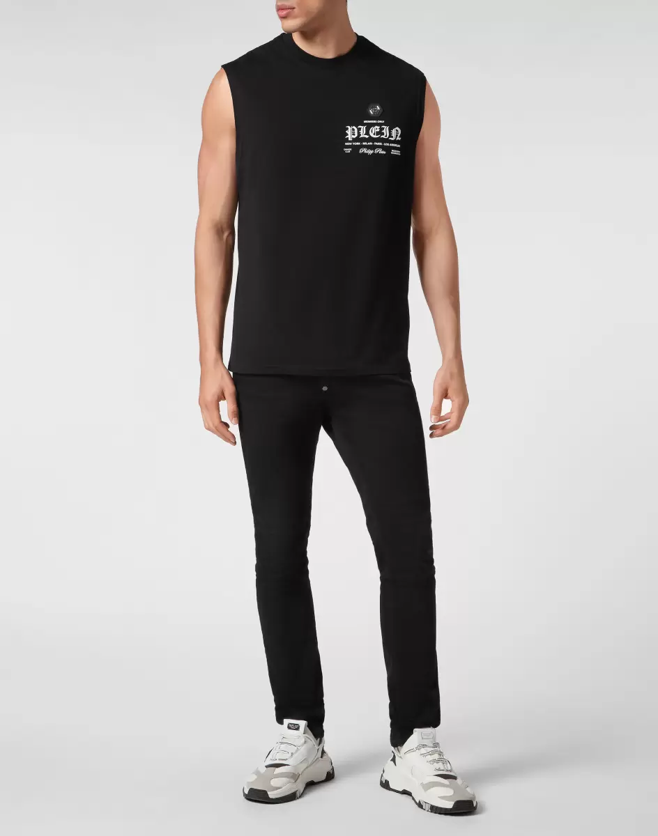 Philipp Plein Black T-Shirt Sleeveless T-Shirt Round Neck Markenidentität Herren - 3
