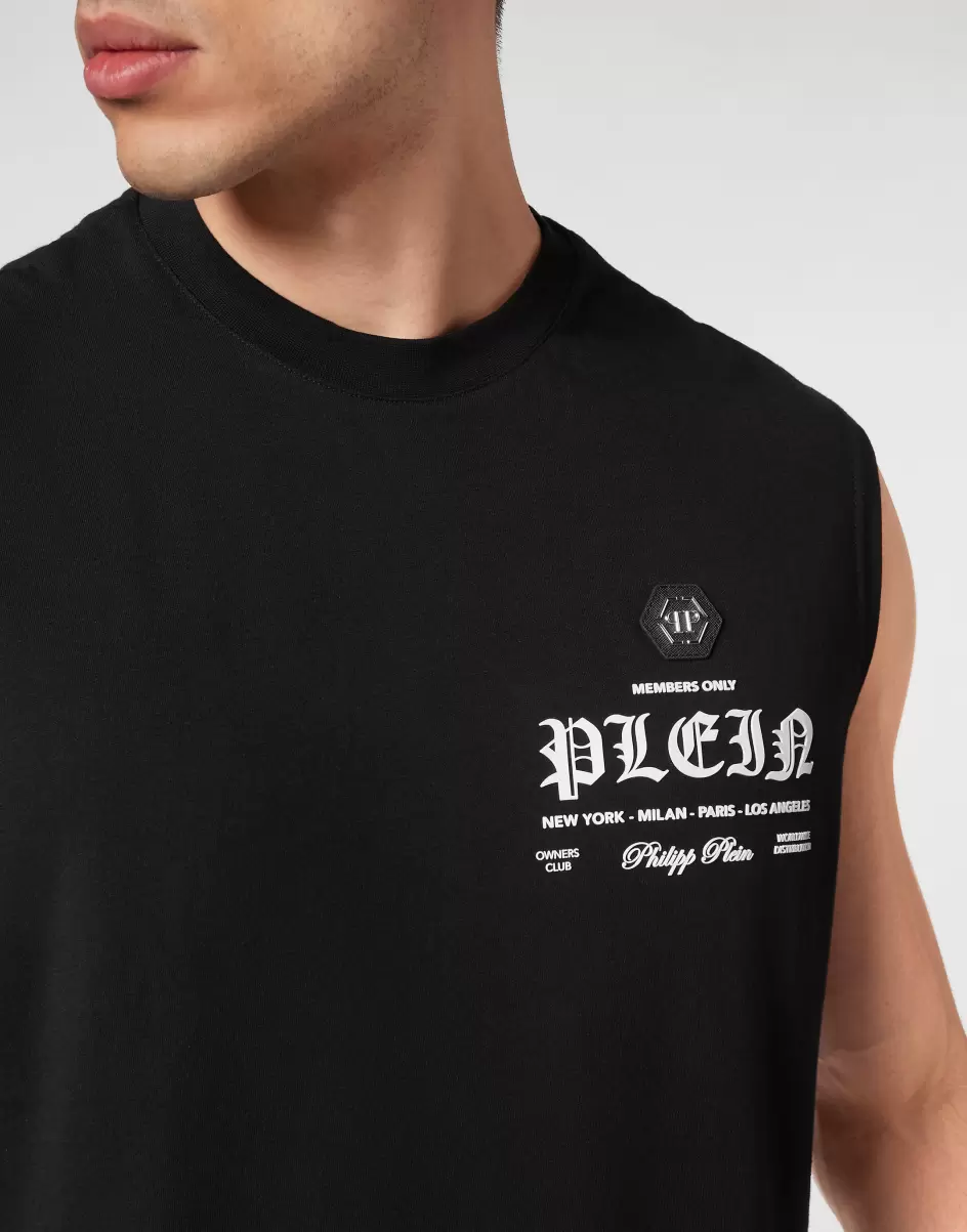 Philipp Plein Black T-Shirt Sleeveless T-Shirt Round Neck Markenidentität Herren - 4