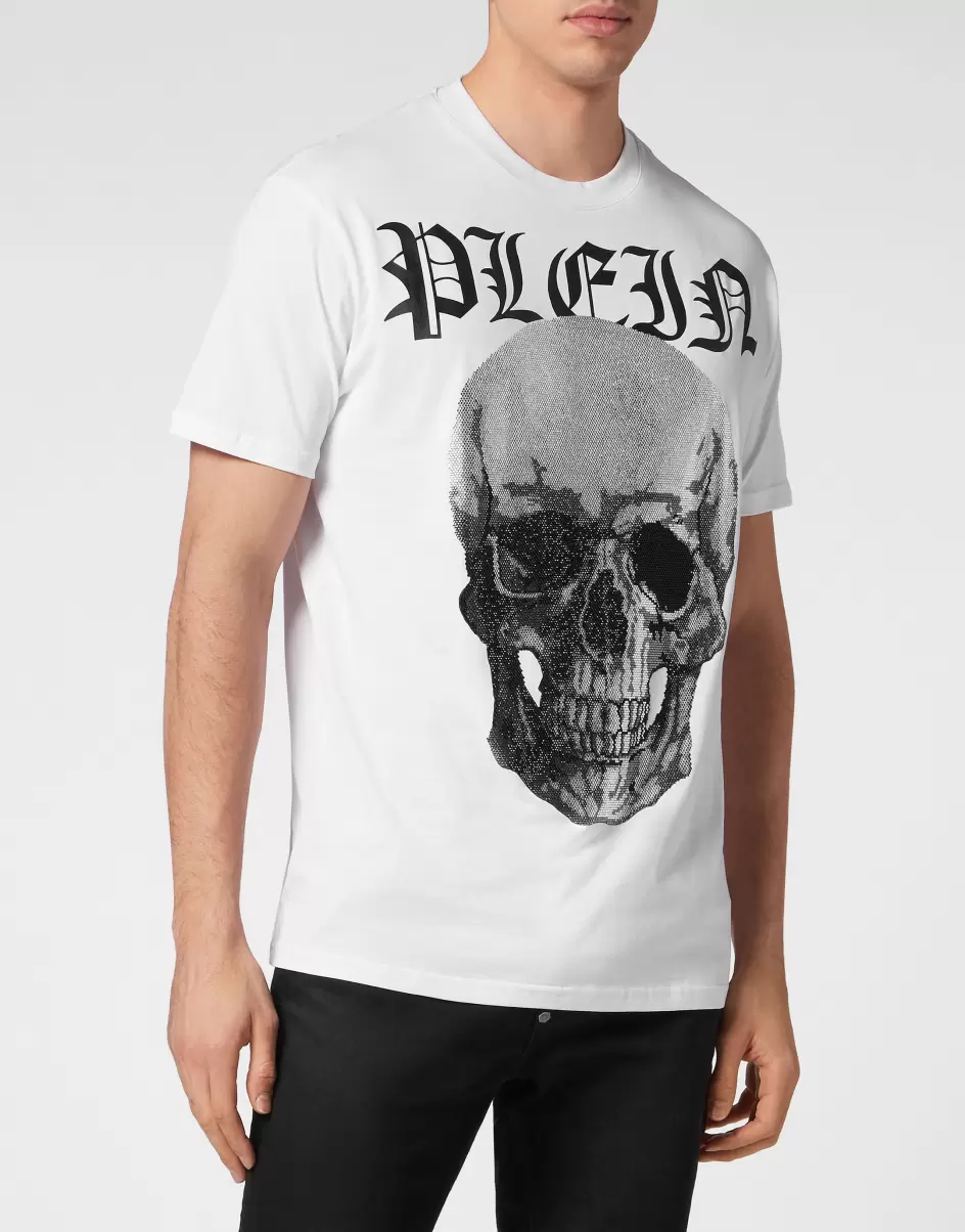 White Philipp Plein Reduzierter Preis Herren T-Shirt Round Neck Ss With Crystals Skull T-Shirt - 1