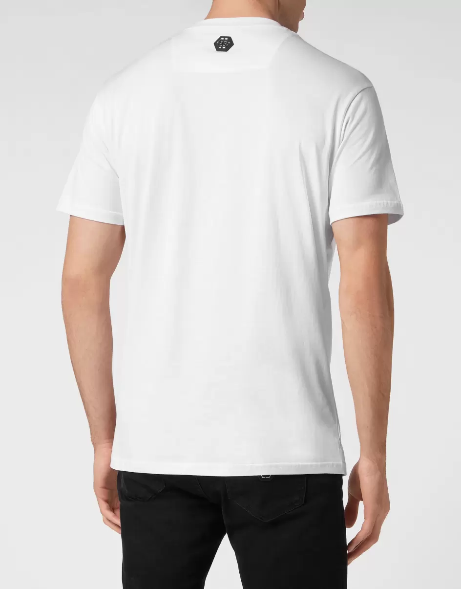 White Philipp Plein Reduzierter Preis Herren T-Shirt Round Neck Ss With Crystals Skull T-Shirt - 2